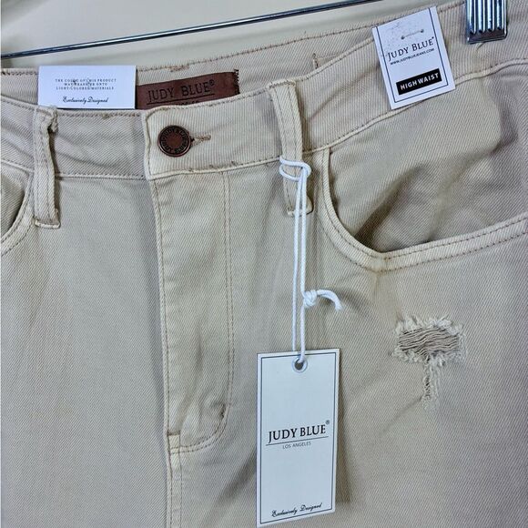 NWT Judy Blue Sandy Toes High Rise Ivory Distressed 90's Straight Leg Jeans - Picture 7 of 11